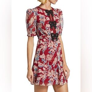 Saloni Jamie Floral Bow Minidress in Mulberry Cerise